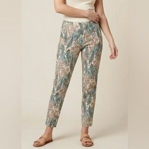 ZARA Cream & Teal Paisley Relaxed Tapered Trousers